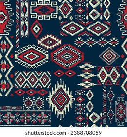 Native American tribal elements patchwork wallpaper abstract vector seamless pattern grunge effect in separate layer