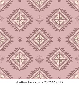Native American tribal fabric, Geometric seamless pattern,illustration design,  tile, vector, on pink background