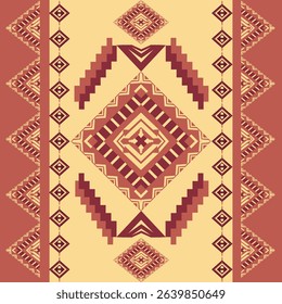 Native American tribal fabric.Traditional Tribal Geometric Fabric Pattern.Richly detailed tribal geometric pattern in warm earthy tones, reminiscent of traditional weaving. textiles, ethnic decor.