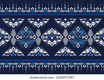 Native American Tribal Seamless Vector Pattern of Aztec, Geometric, Navajo, Abstract Beautiful Blue Design for Print, Textile, Blanket, Carpet, Wrap, Decor, etc.