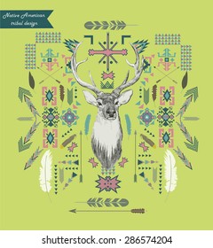 Native American tribal style composition. Hipster art, Ethnic design. Can be used as print, pattern element, card, flayer, invitation, etc. Editable.