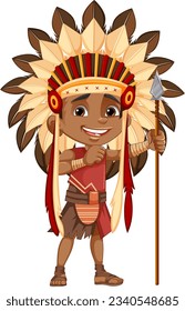 Indianerstamm Kid Holding Speer Illustration