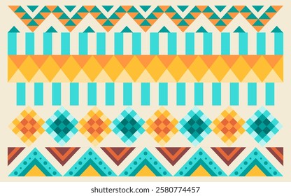 Native American tribe traditional patterns motif colorful ethnic tradition cultural embroidery ornament tribal culture decorative Indian Apache style geometrics design set