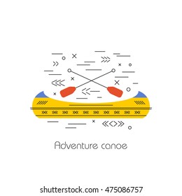 Native american vector element concept. Tribal line design. Indian symbol set isolated. Culture sign. Adventure canoe
