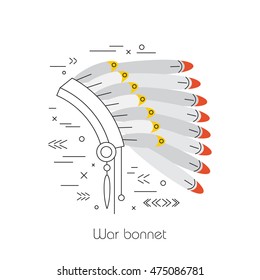 Native american vector element concept. Tribal line design. Indian symbol set isolated. Culture sign. Man war bonnet