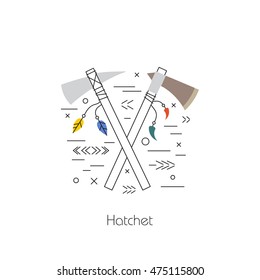 Native american vector element concept. Tribal line design. Indian symbol set isolated. Culture sign. Hatchet