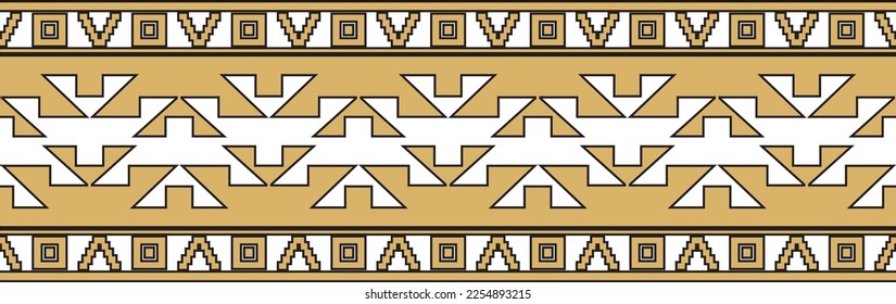 Native American vector gold seamless pattern. Endless Aztec, Maya, Inca ornament. Drawing for border and frame.