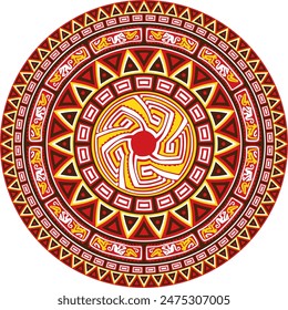 Native American vector round colored pattern. Geometric shapes in a circle. National ornament of the peoples of America, Maya, Aztecs, Incas
