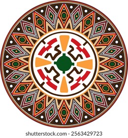 Native American vector round colored pattern. Geometric shapes in a circle. National ornament of the peoples of America, Maya, Aztecs, Incas
