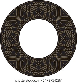 Native American vector round contour gold with black pattern. Geometric shapes in a circle. National ornament of the peoples of America, Maya, Aztecs, Incas
