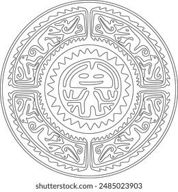 Native American vector round contour pattern. Geometric shapes in a circle. National ornament of the peoples of America, Maya, Aztecs, Incas. Template for stained glass

