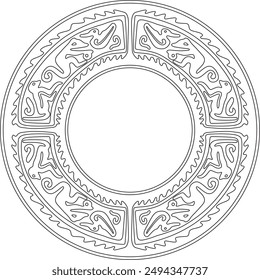 Native American vector round contour pattern. Geometric shapes in a circle. National ornament of the peoples of America, Maya, Aztecs, Incas. Template for stained glass
