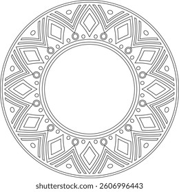 Native American vector round contour pattern. Geometric shapes in a circle. National ornament of the peoples of America, Maya, Aztecs, Incas. Template for stained glass
