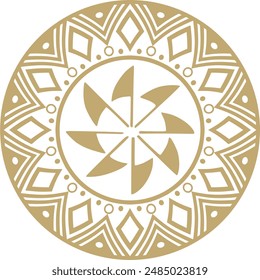 Native American vector round gold pattern. Geometric shapes in a circle. National ornament of the peoples of America, Maya, Aztecs, Incas
