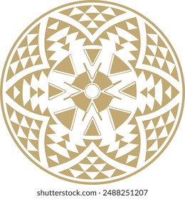 Native American vector round gold pattern. Geometric shapes in a circle. National ornament of the peoples of America, Maya, Aztecs, Incas
