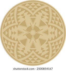 Native American vector round gold pattern. Geometric shapes in a circle. National ornament of the peoples of America, Maya, Aztecs, Incas
