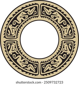 Native American vector round gold with black pattern. Geometric shapes in a circle. National ornament of the peoples of America, Maya, Aztecs, Incas
