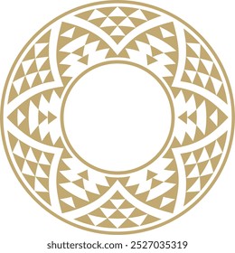 Indianerisches, rundes, amerikanisches Vektor-Goldmuster. Geometrische Formen in einem Kreis. Nationaler Schmuck der Völker Amerikas, Maya, Azteken, Inkas
