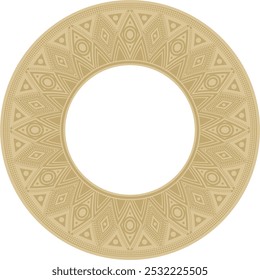 Native American vector round gold pattern. Geometric shapes in a circle. National ornament of the peoples of America, Maya, Aztecs, Incas
