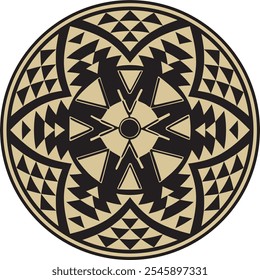 Native American vector round gold with black pattern. Geometric shapes in a circle. National ornament of the peoples of America, Maya, Aztecs, Incas
