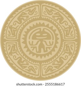 Native American vector round gold pattern. Geometric shapes in a circle. National ornament of the peoples of America, Maya, Aztecs, Incas
