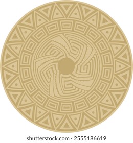 Native American vector round gold pattern. Geometric shapes in a circle. National ornament of the peoples of America, Maya, Aztecs, Incas
