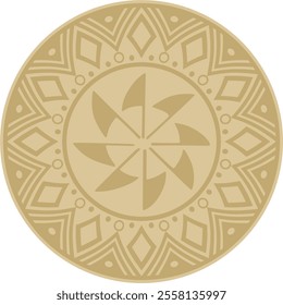 Native American vector round gold pattern. Geometric shapes in a circle. National ornament of the peoples of America, Maya, Aztecs, Incas
