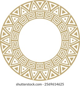 Native American vector round gold pattern. Geometric shapes in a circle. National ornament of the peoples of America, Maya, Aztecs, Incas
