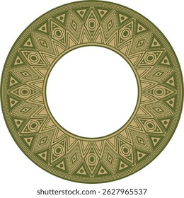 Native American vector round gold with green pattern. Geometric shapes in a circle. National ornament of the peoples of America, Maya, Aztecs, Incas.
