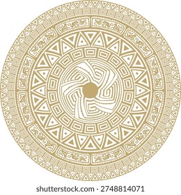 Native American vector round gold pattern. Geometric shapes in a circle. National ornament of the peoples of America, Maya, Aztecs, Incas
