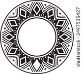 Native American vector round monochrome pattern. Geometric shapes in a circle. National ornament of the peoples of America, Maya, Aztecs, Incas.
