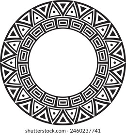 Native American vector round monochrome pattern. Geometric shapes in a circle. National ornament of the peoples of America, Maya, Aztecs, Incas.
