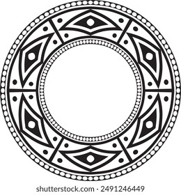 Native American vector round monochrome pattern. Geometric shapes in a circle. National ornament of the peoples of America, Maya, Aztecs, Incas.
