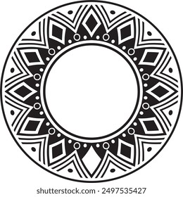 Native American vector round monochrome pattern. Geometric shapes in a circle. National ornament of the peoples of America, Maya, Aztecs, Incas.
