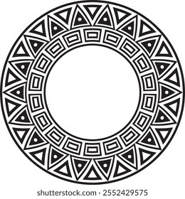 Native American vector round monochrome pattern. Geometric shapes in a circle. National ornament of the peoples of America, Maya, Aztecs, Incas.
