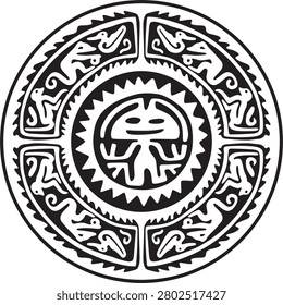 Native American vector round monochrome pattern. Geometric shapes in a circle. National ornament of the peoples of America, Maya, Aztecs, Incas.
