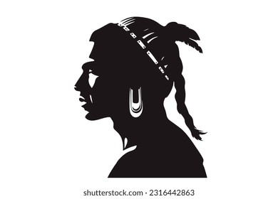 Native American villager. man portrait, Side view, silhouette vector isolated 