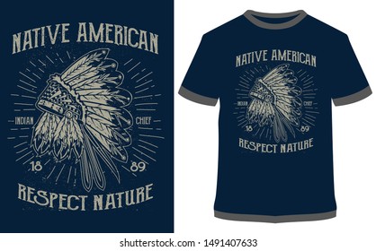 Native American - Vintage Vector graphic typographic design for poster, label, badge, logo, icon or t-shirt