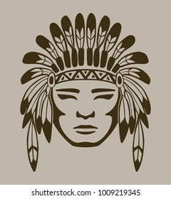native american warrior, hand drawn vector