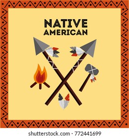 native american weapons tools icons set
