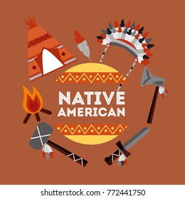 native american weapons tools icons set