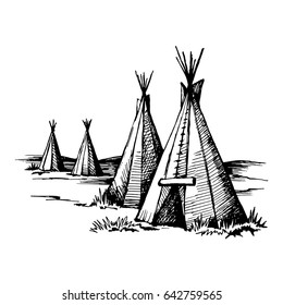 Native American wigwam, traditional housing sketch vector illustrations.