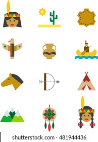 NATIVE AMERICANS colored flat icons