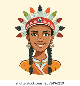 Native Americans girl in a national headdress. Vector