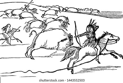 Native Americans Hunting vintage illustration. 