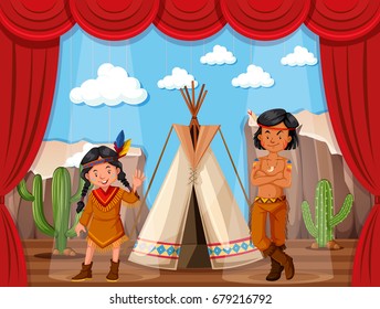 Papel de los nativos americanos en la ilustración del escenario