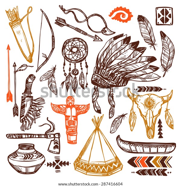 Native Americans Set Hand Drawn Feathers Stock Vector (Royalty Free ...