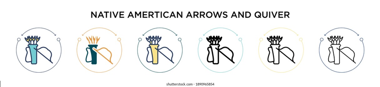 flechas y icono del botón del ratón de los estados unidos nativos en el estilo relleno, delgado, contorno y trazo. La ilustración vectorial de dos flechas nativas de color y negro y los diseños de iconos vectoriales de quiver pueden ser