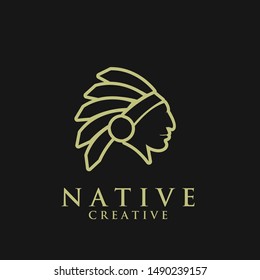 native apache indian gold line logo icon designs vector illustration template