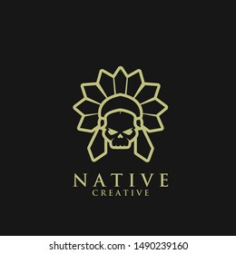 native apache indian gold line logo icon designs vector illustration template